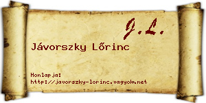 Jávorszky Lőrinc névjegykártya